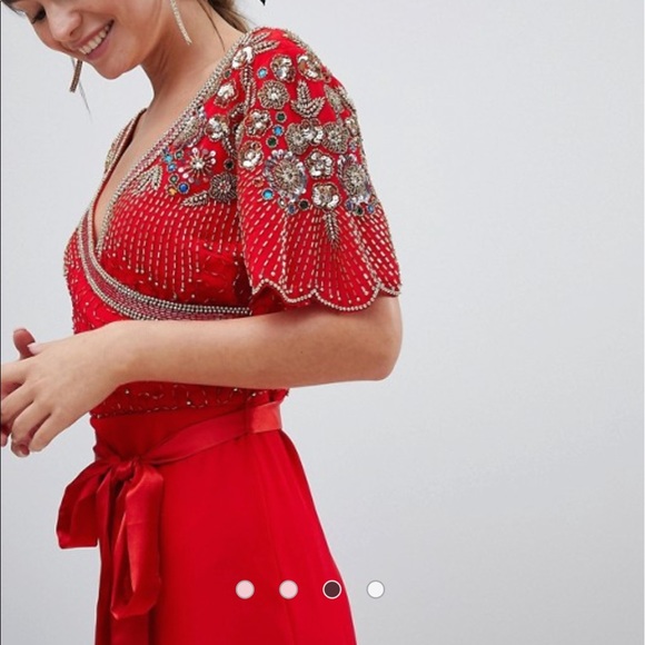 Red Wrap Maxi Dress With Embellishment - Picture 3 of 4